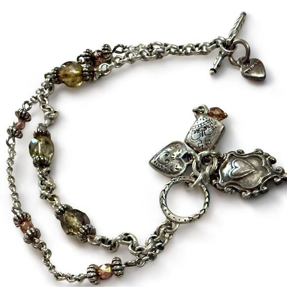 Brighton Heart Charm Bracelet Beaded Double Strand Toggle Clasp 8” - Picture 15 of 17